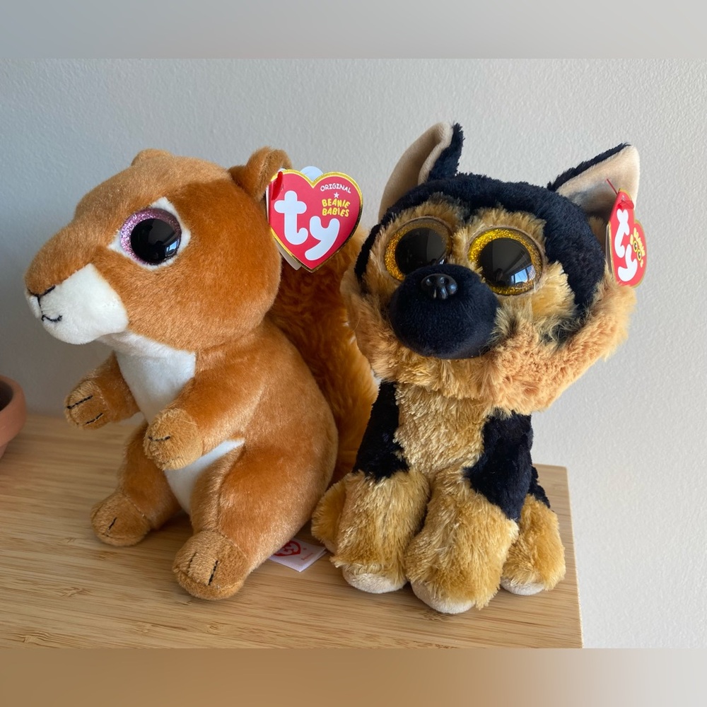 TY Boo Lot of 2 plushies Squirrel and German Shepherd
